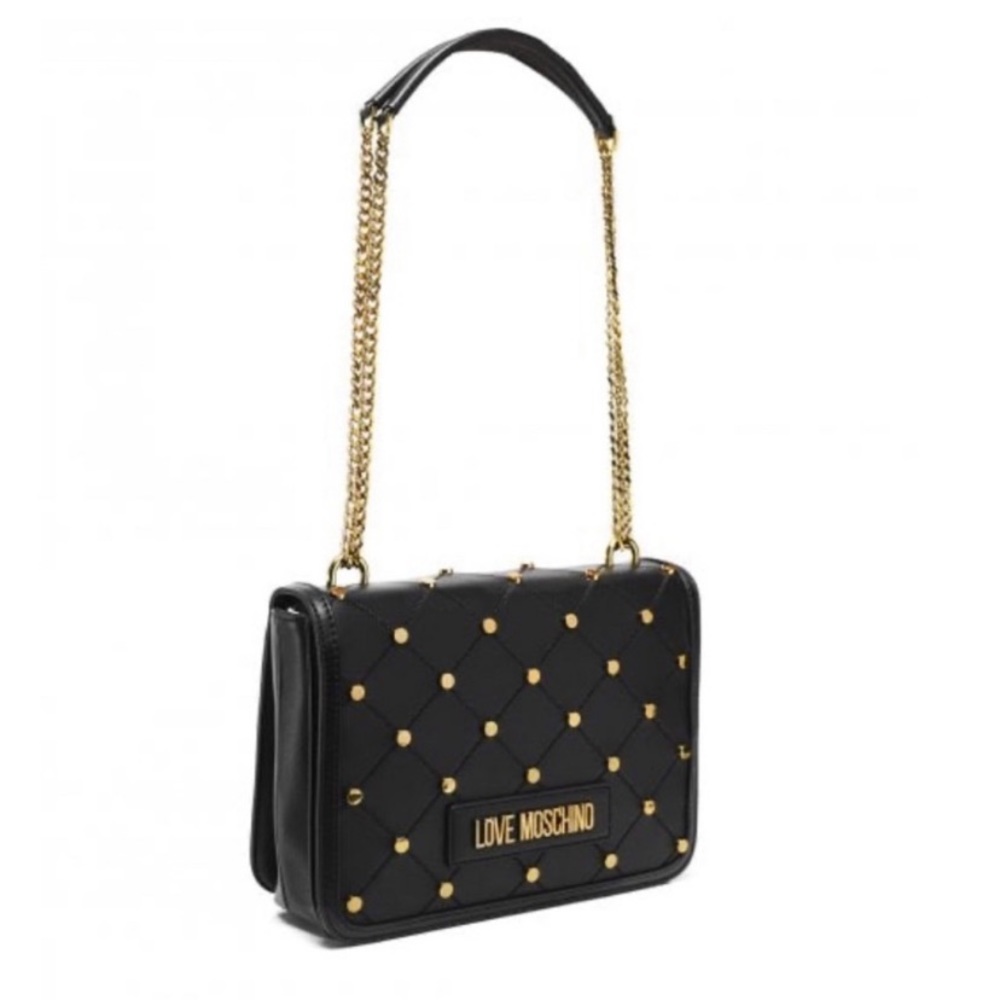 LOVE Moschino Borsa PU Nero Vegan Leather Studded Black Crossbody Bag NWT - Picture 1 of 15